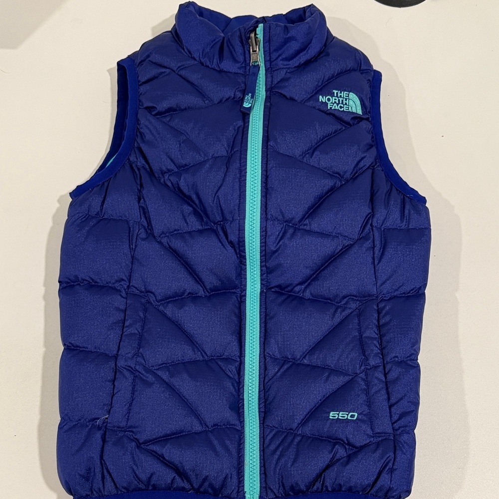 The North Face Kids Puffy Vest - Navy Blue with Teal Zipper